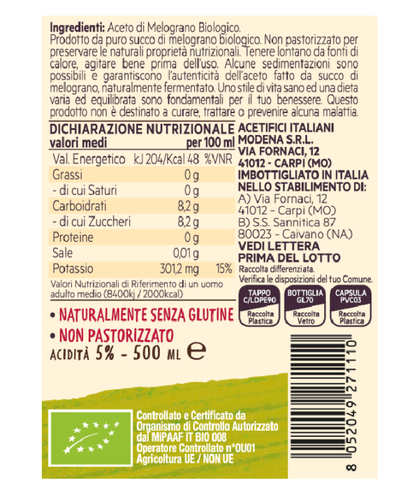 Aceto di Melograno - Biologico - 500 ml